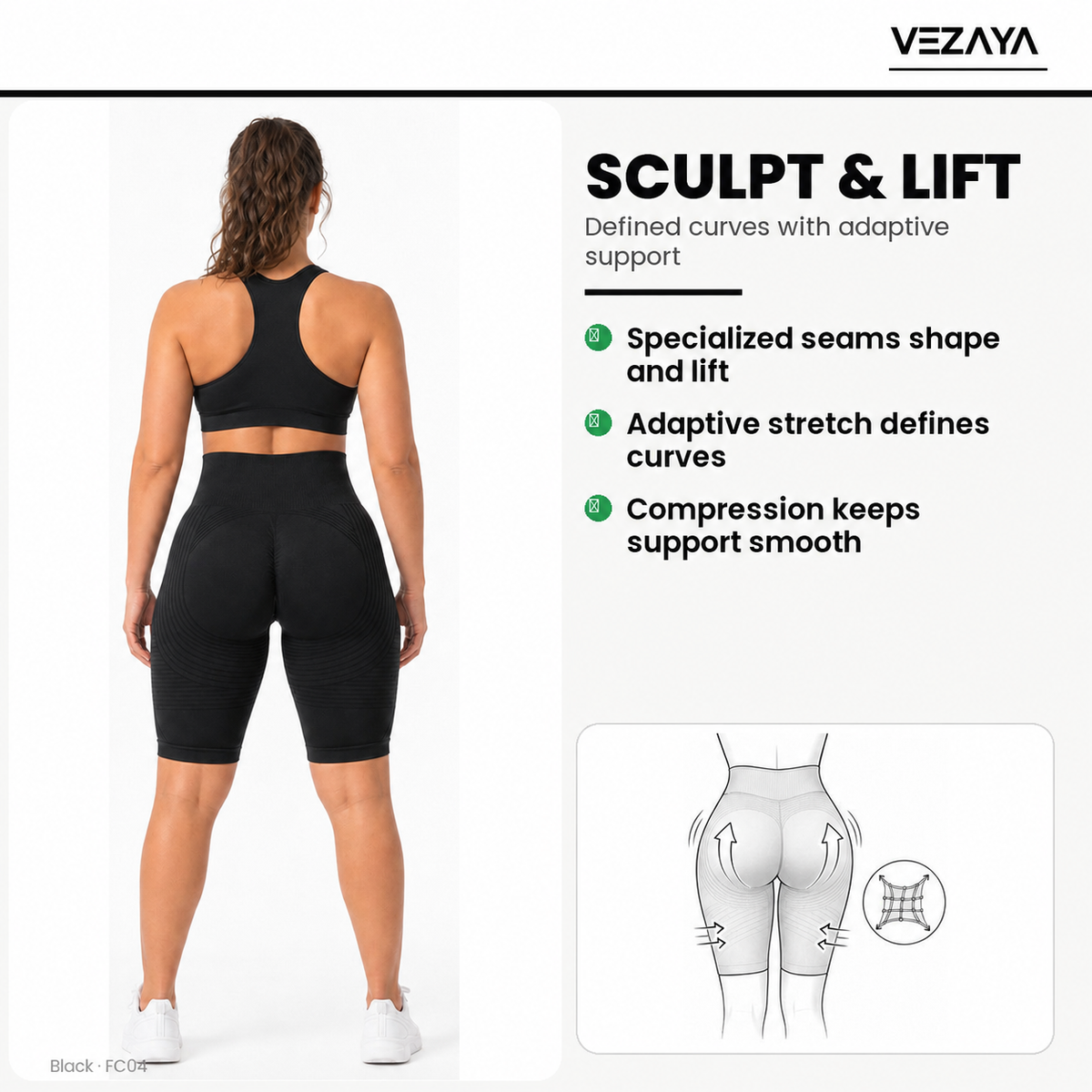 Aloveta 3D Textured Sculpting Short Leggings — Black 09 feature 04