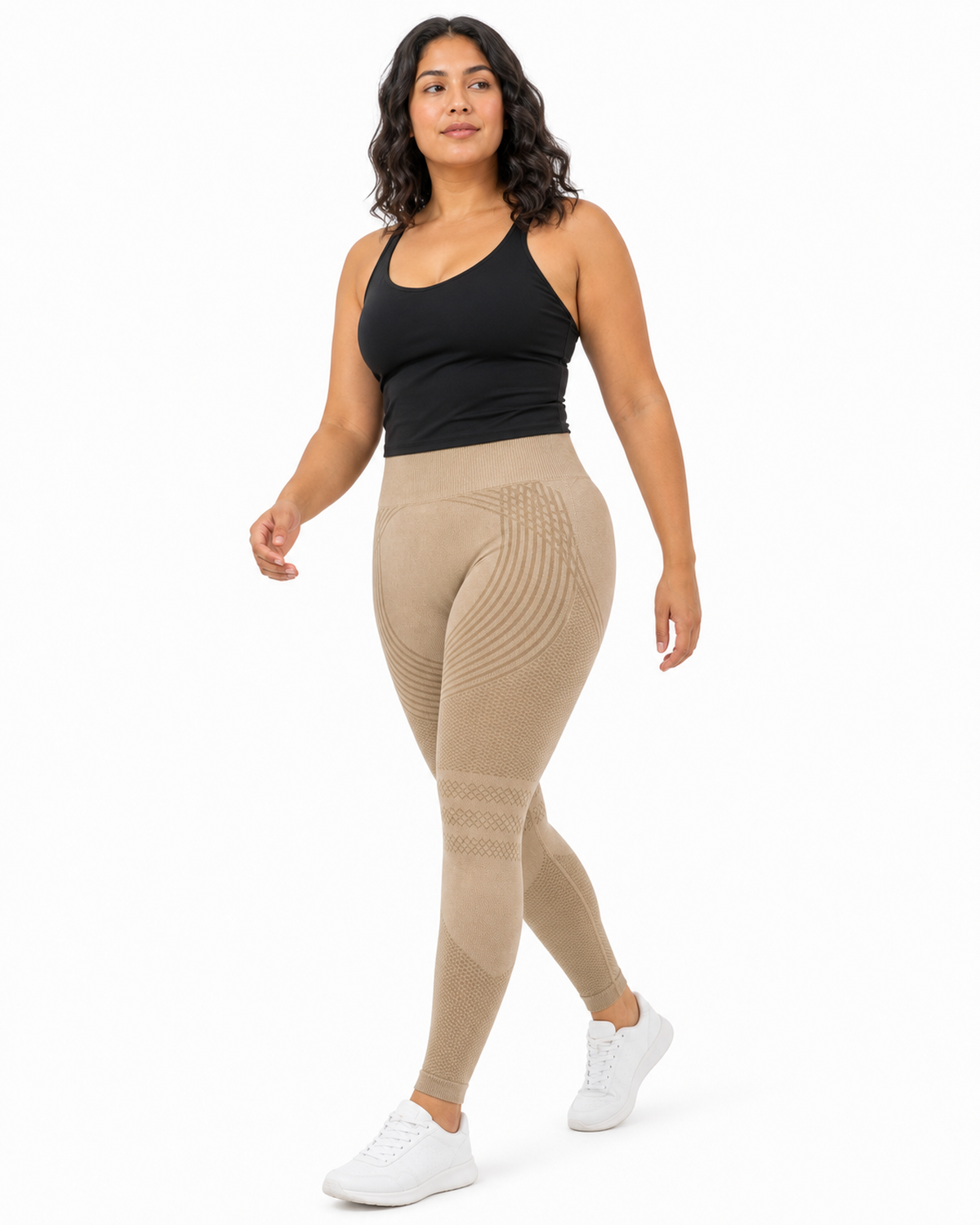 ALOVETA 3D Textured Compression Leggings — Apricot Beige