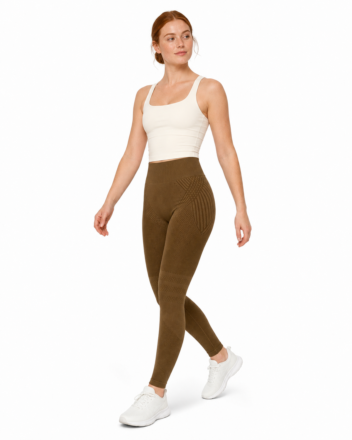ALOVETA 3D Textured Compression Leggings — Coffee
