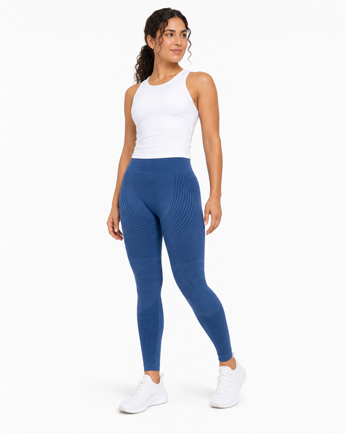 ALOVETA 3D Textured Compression Leggings — Deep Blue
