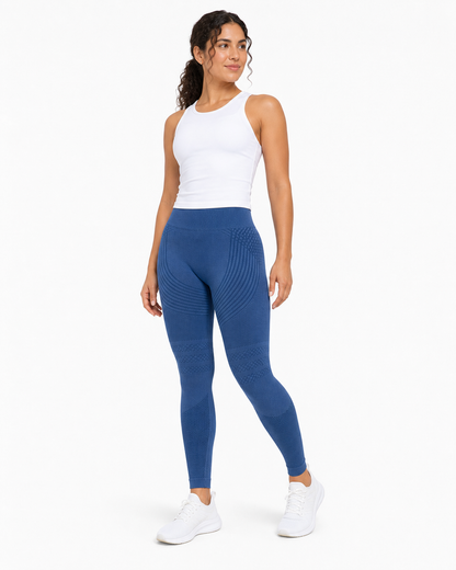 ALOVETA 3D Textured Compression Leggings — Deep Blue