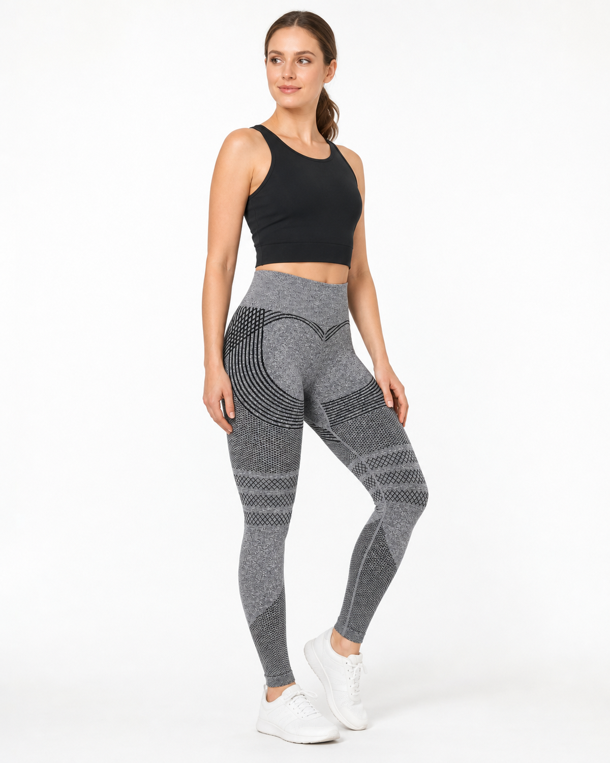 ALOVETA 3D Textured Compression Leggings — Light Gray Mélange