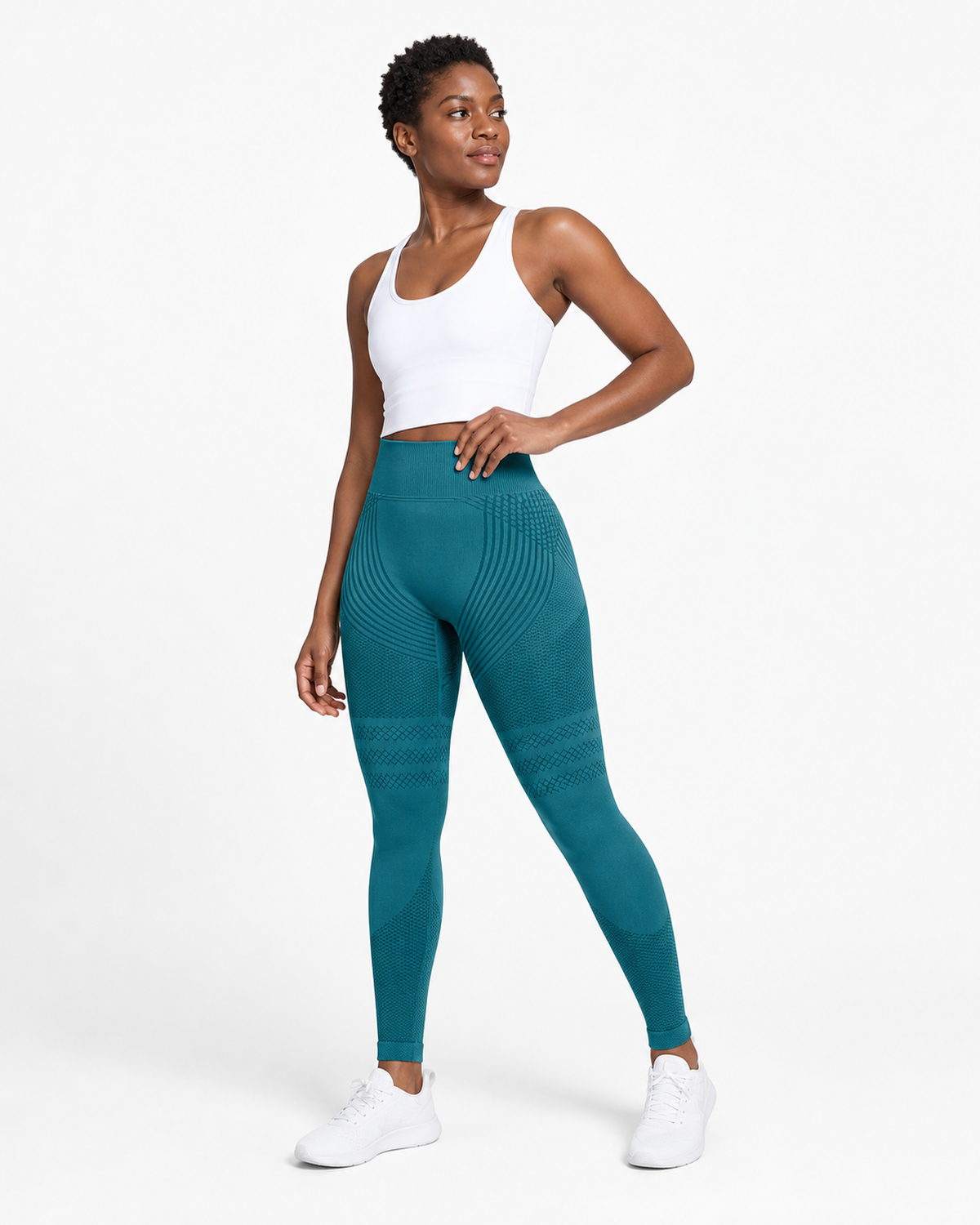 ALOVETA 3D Textured Compression Leggings — Peacock Green