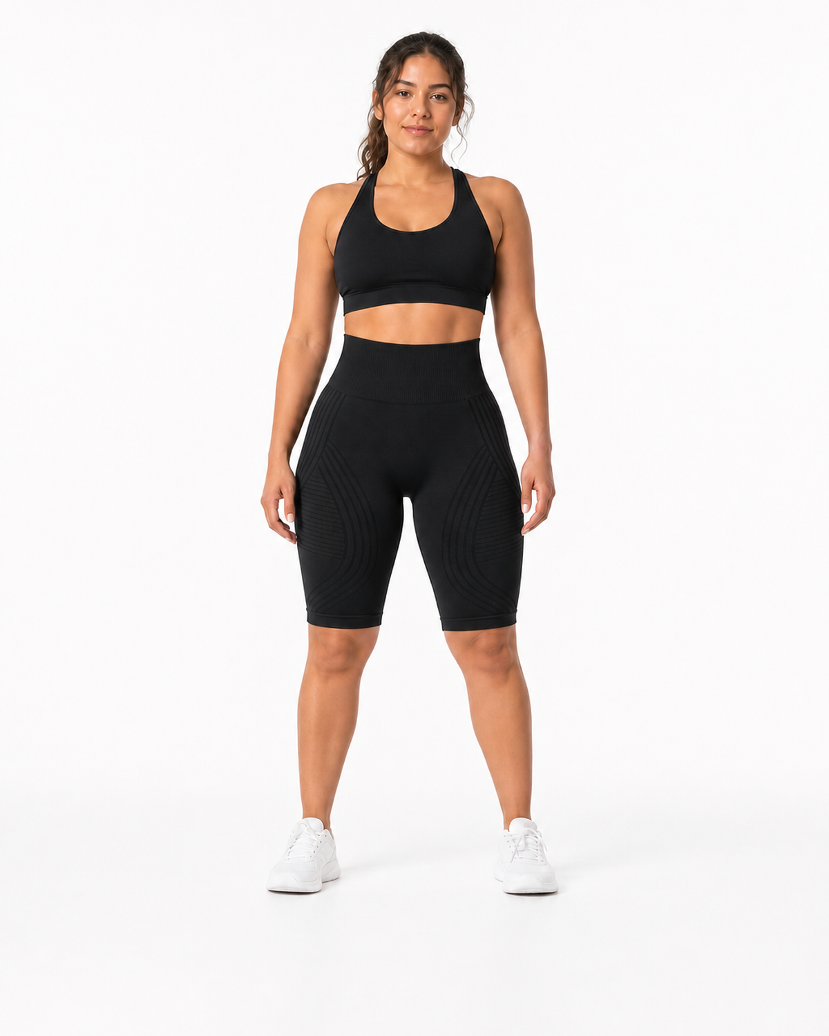 ALOVETA short leggings — black 01 white front