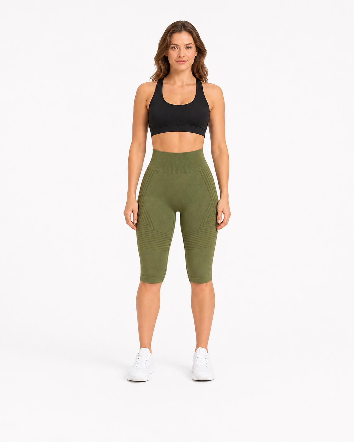 ALOVETA short leggings — olive green 01 white front