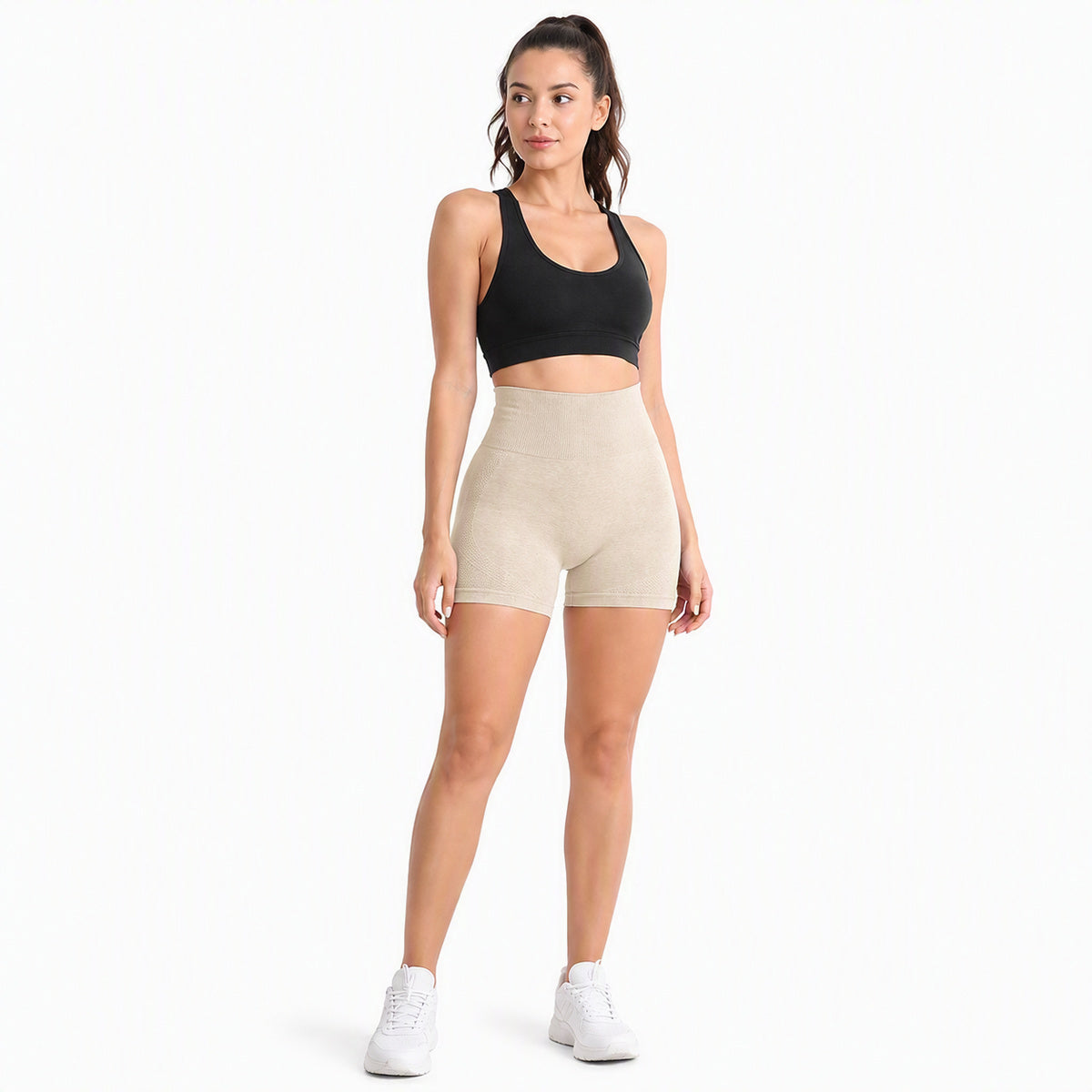 ALOVETA ContourLift High-Waist Compression Shorts — Oatmeal color SKU