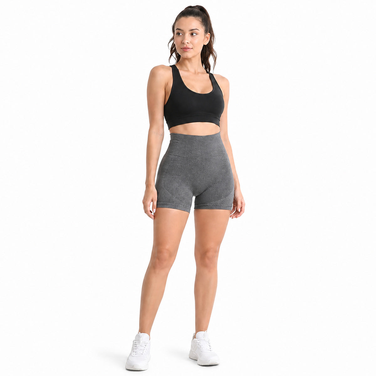 ALOVETA ContourLift High-Waist Compression Shorts — Charcoal Gray color SKU