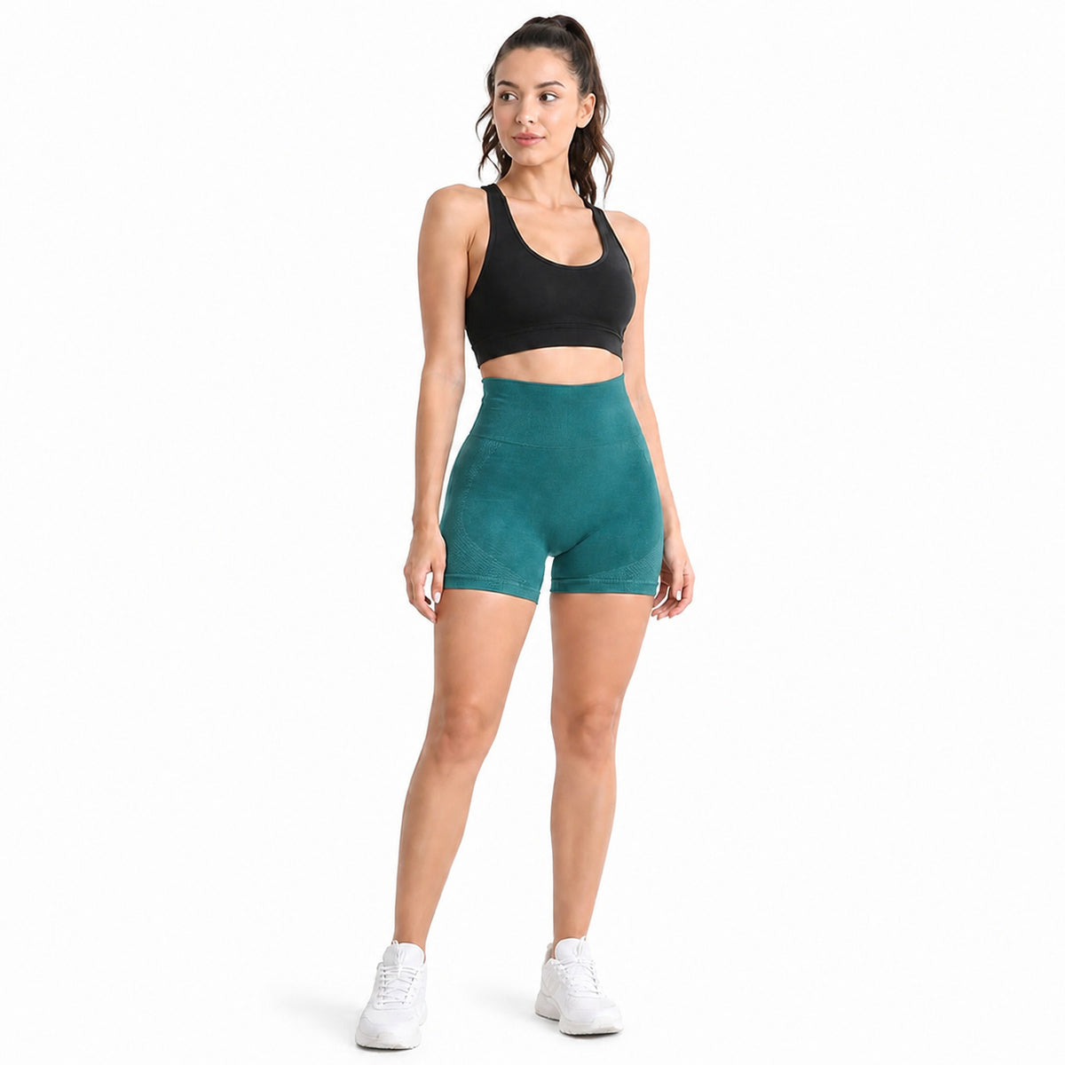 ALOVETA ContourLift High-Waist Compression Shorts — Teal Green color SKU