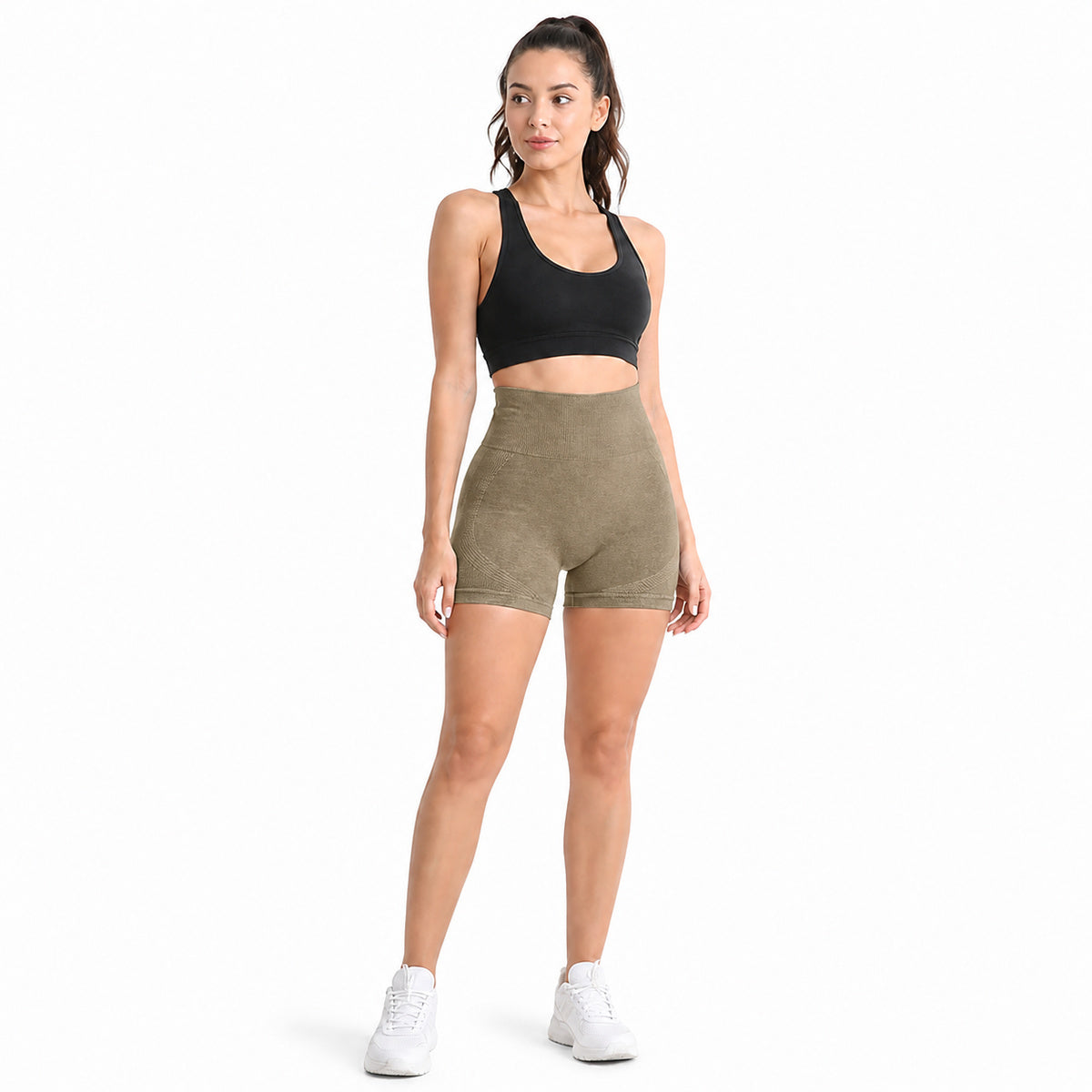 ALOVETA ContourLift High-Waist Compression Shorts — Khaki color SKU