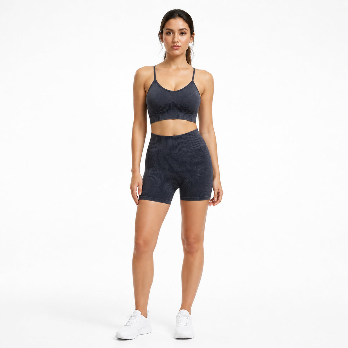 ALOVETA ContourLift Textured Summer Yoga Set — Charcoal Navy color SKU