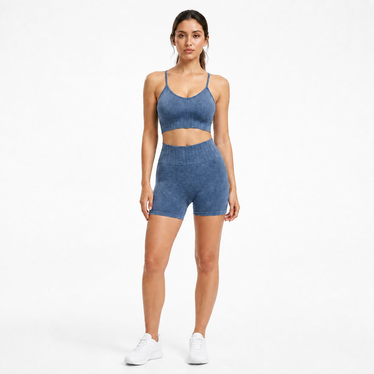 ALOVETA ContourLift Textured Summer Yoga Set — Denim Blue color SKU