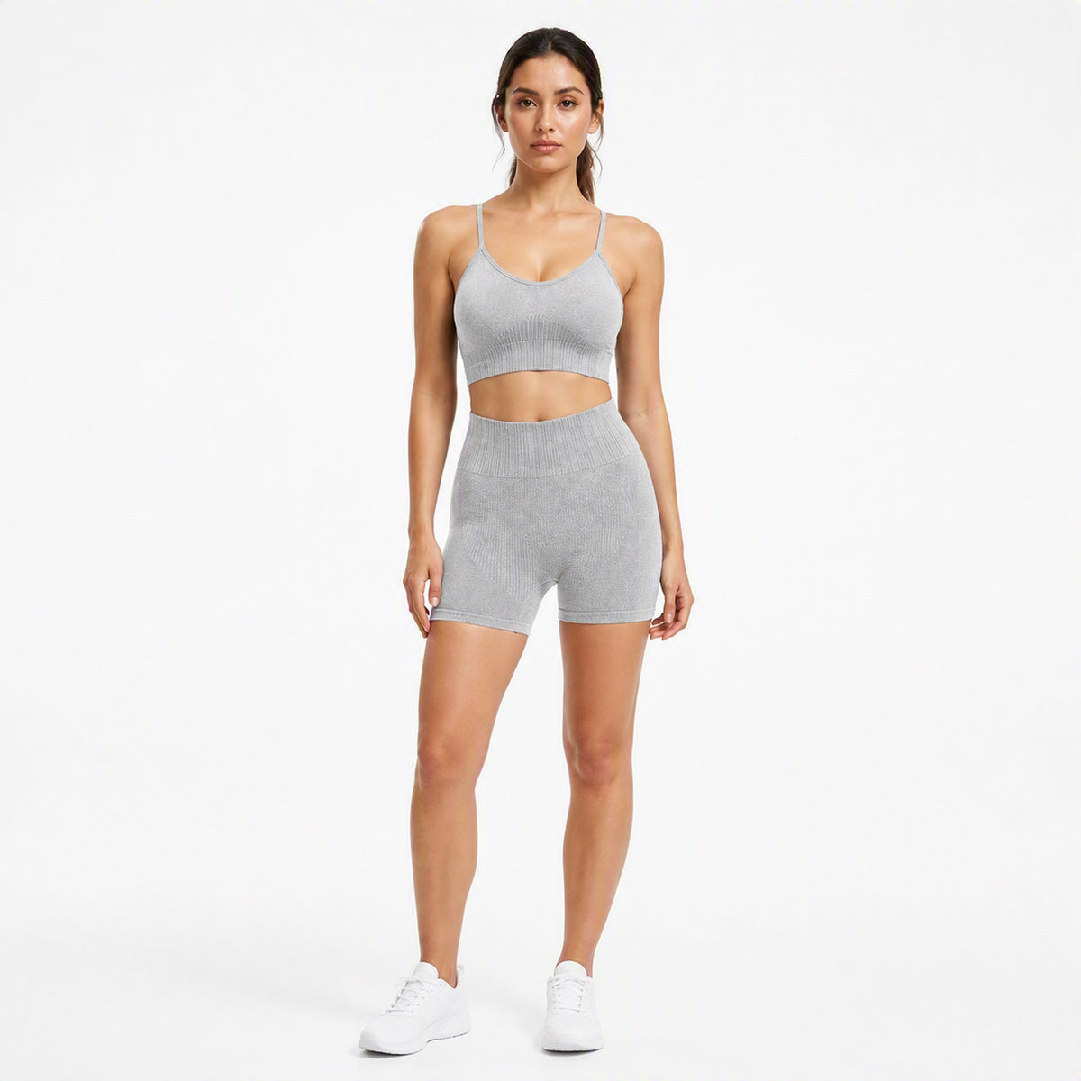 ALOVETA ContourLift Textured Summer Yoga Set — Light Gray color SKU