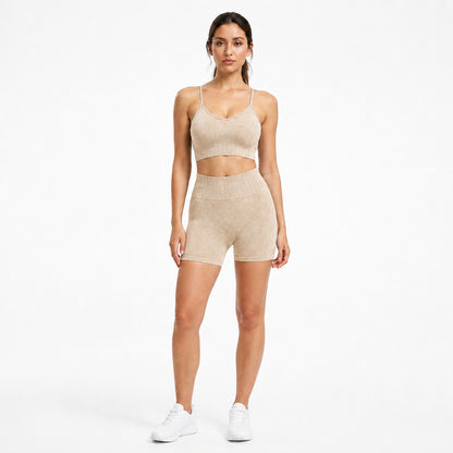 ALOVETA ContourLift Textured Summer Yoga Set — Sand Beige color SKU