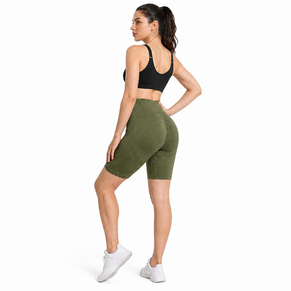 ALOVETA ContourTexture 3D Sculpting Shorts — Olive color SKU