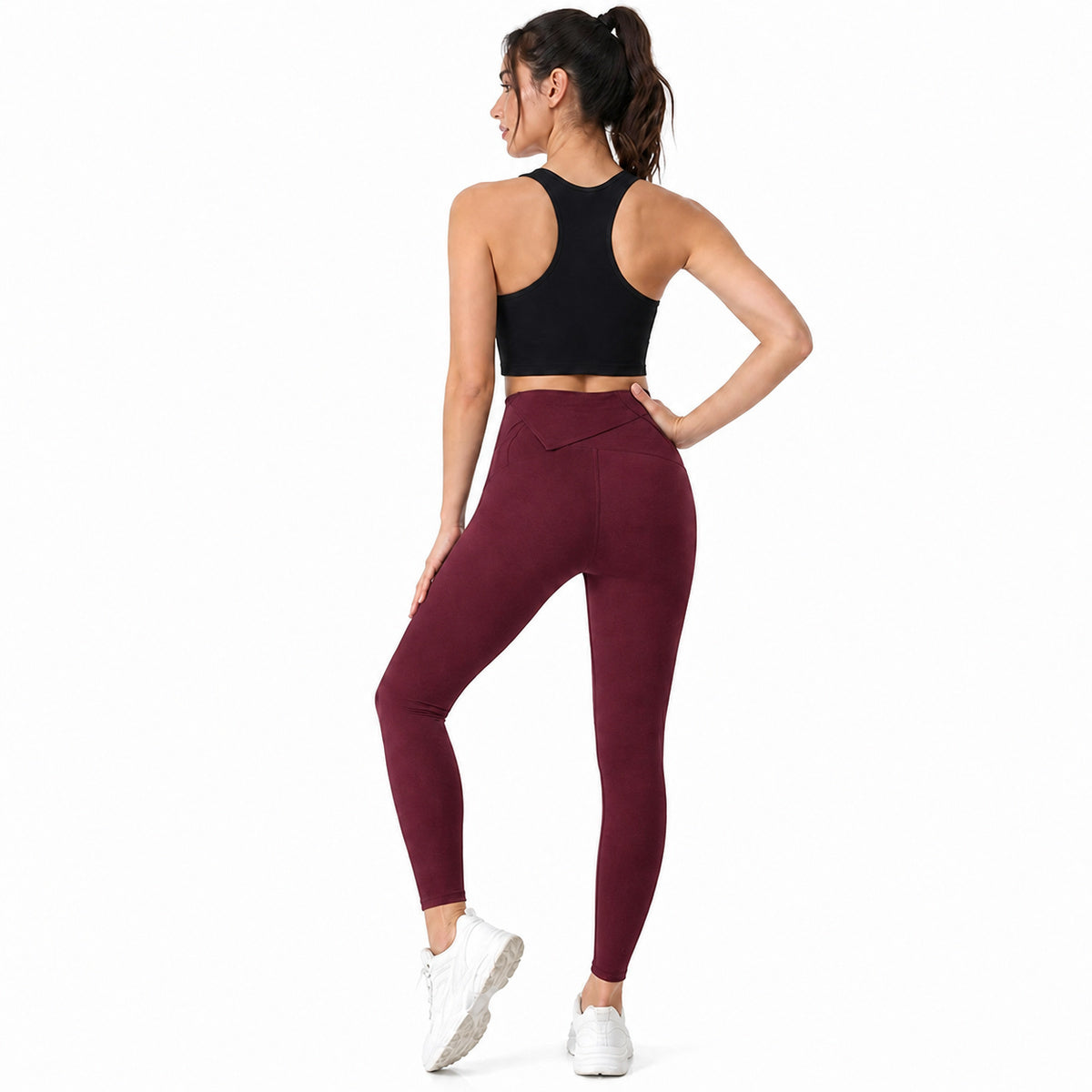 ALOVETA EverydayFlex Hidden-Pocket Leggings — Burgundy color SKU