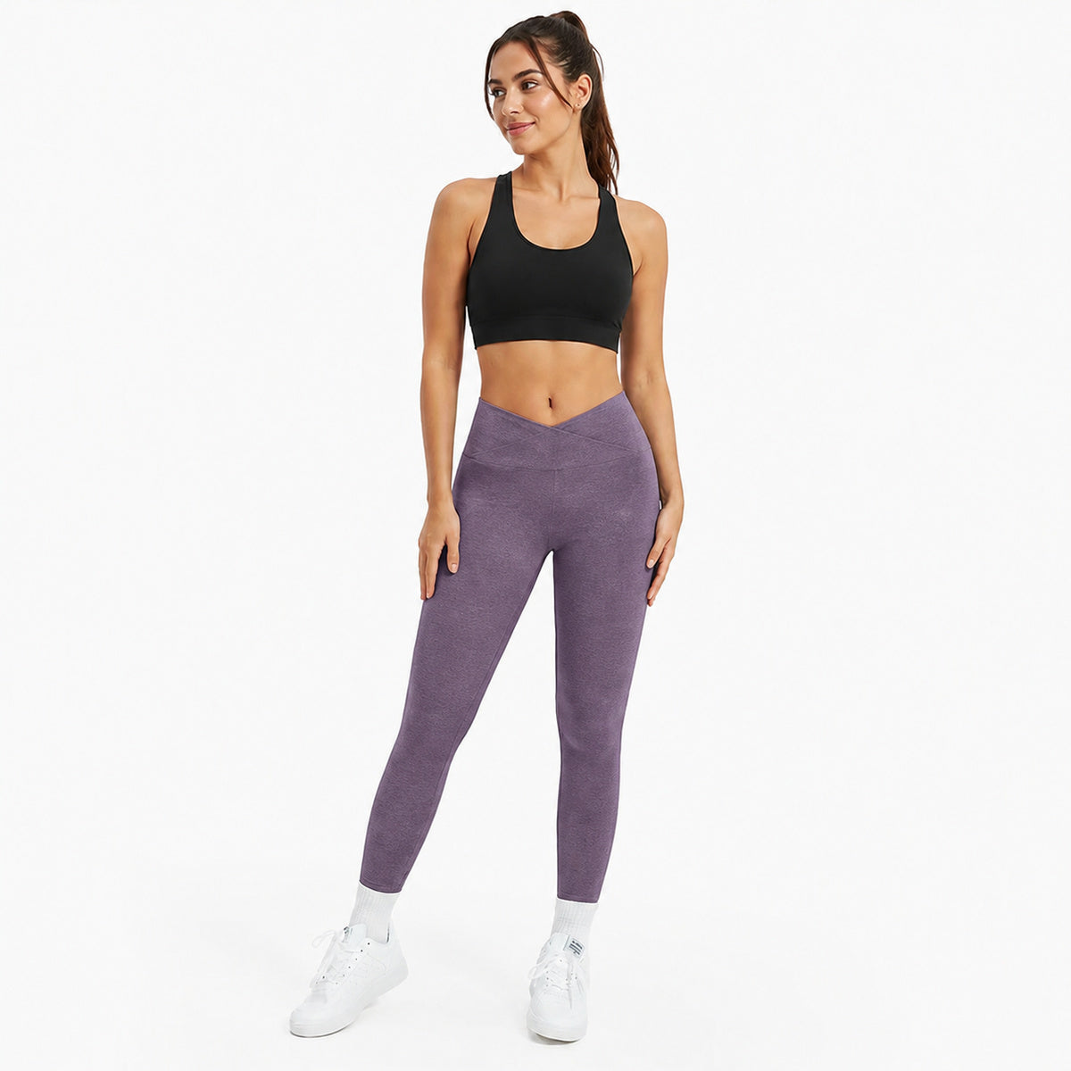 ALOVETA SoftContour V-Waist Sculpting Leggings — Muted Purple color SKU