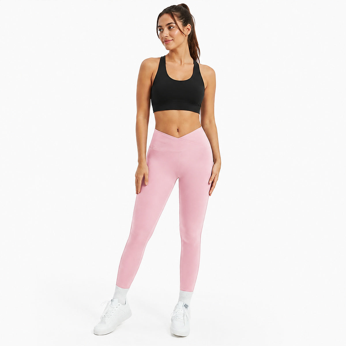 ALOVETA SoftContour V-Waist Sculpting Leggings — Baby Pink color SKU