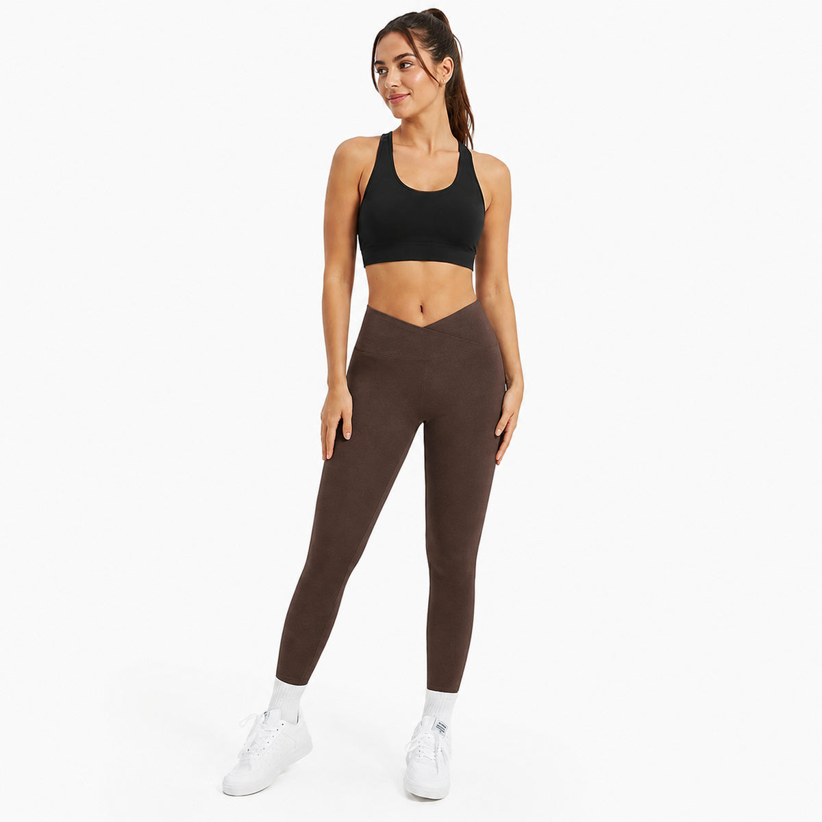 ALOVETA SoftContour V-Waist Sculpting Leggings — Chocolate Brown color SKU