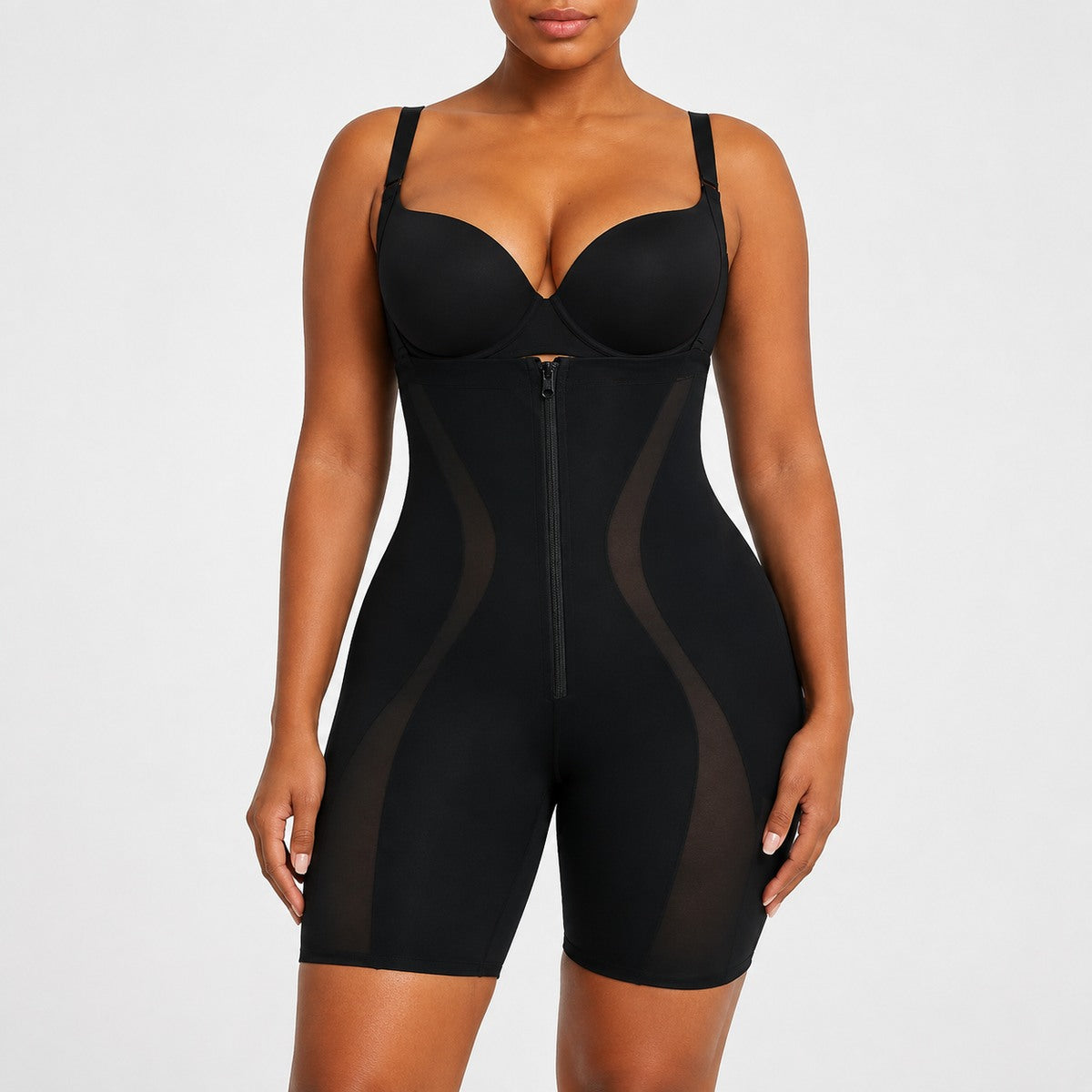 Aloveta AirEase Open-Bust Smoothing Bodysuit — Black color SKU