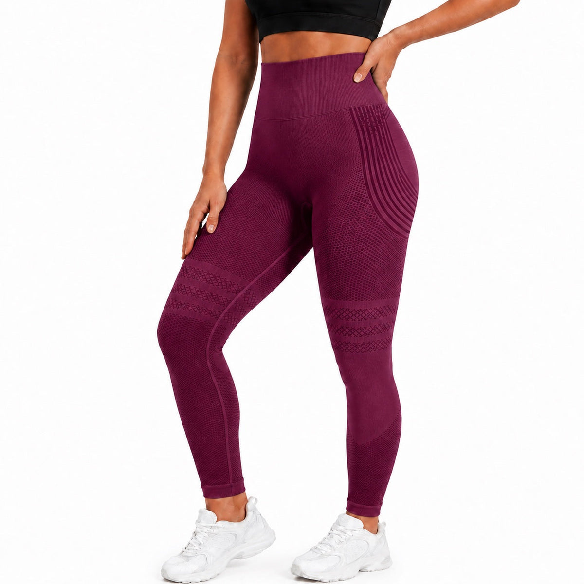 Aloveta Burgundy Red Anti-Cellulite 3D leggings — color-corrected lower-body SKU