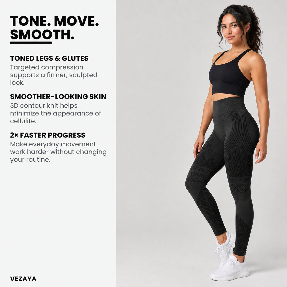 Aloveta 3D Textured Compression Leggings — Black 01 benefit overview