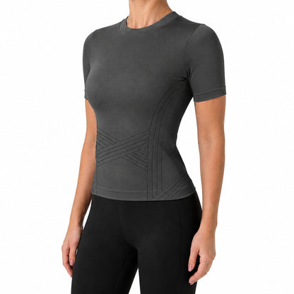 Aloveta ContourKnit Sculpting Short-Sleeve Top — Deep Gray color SKU