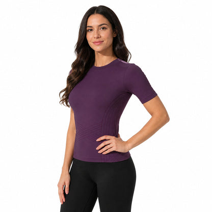 Aloveta ContourKnit Sculpting Short-Sleeve Top — Purple color SKU
