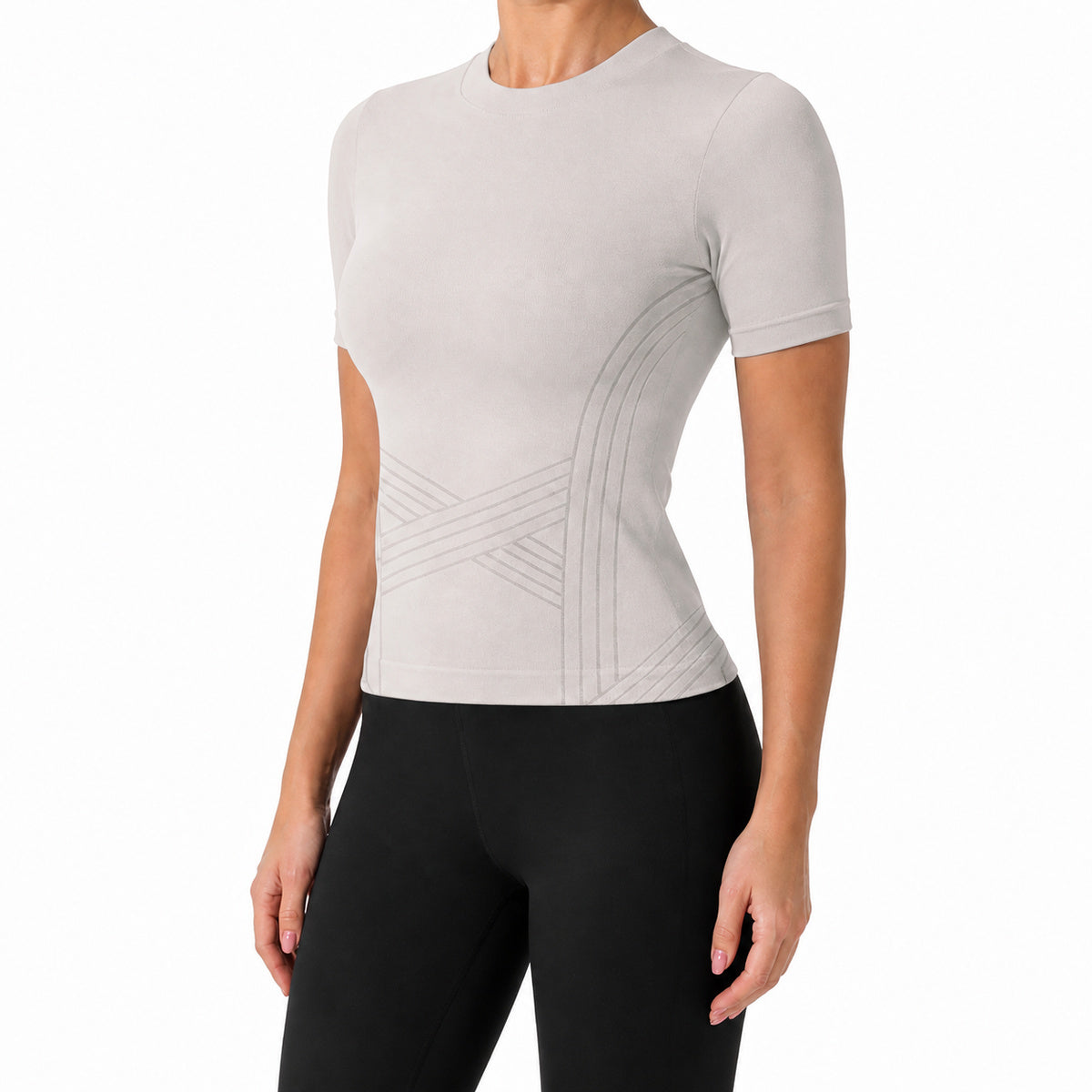 Aloveta ContourKnit Sculpting Short-Sleeve Top — Gray color SKU