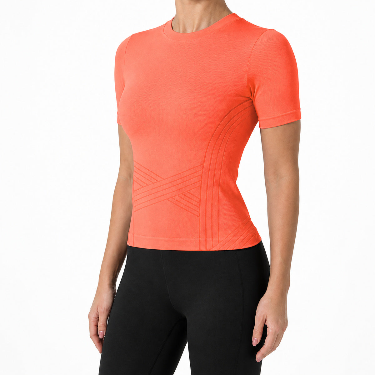 Aloveta ContourKnit Sculpting Short-Sleeve Top — Orange color SKU