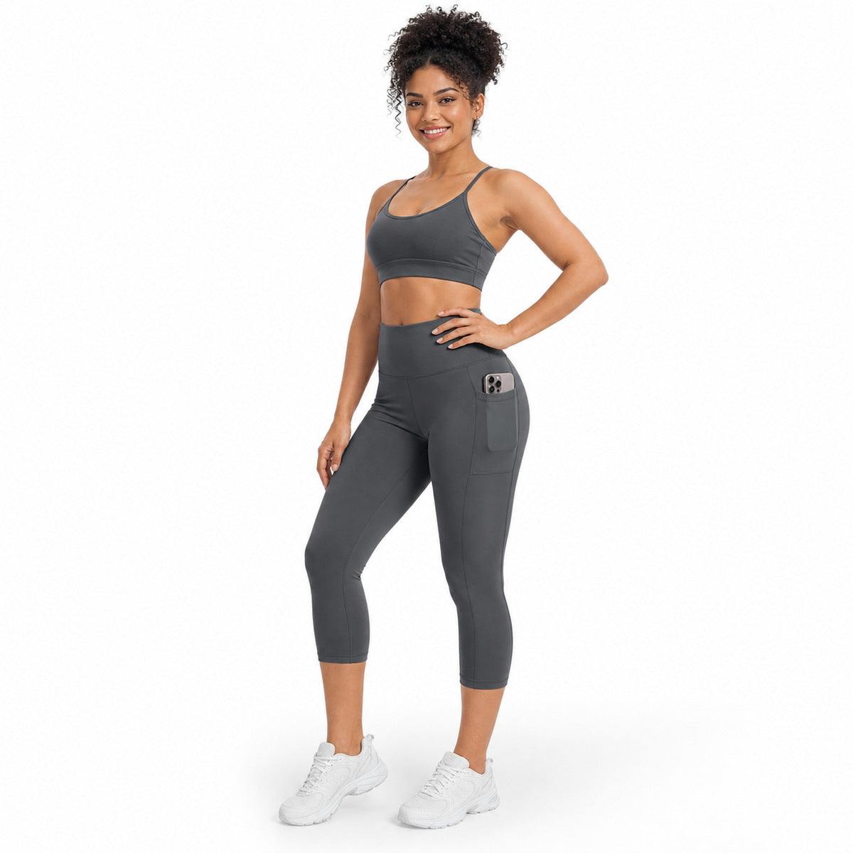 Aloveta FlexContour High-Waist Pocket Capri Leggings — Black 01 hero full body