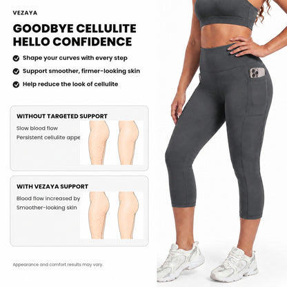 Aloveta FlexContour High-Waist Pocket Capri Leggings — Black feature cellulite confidence