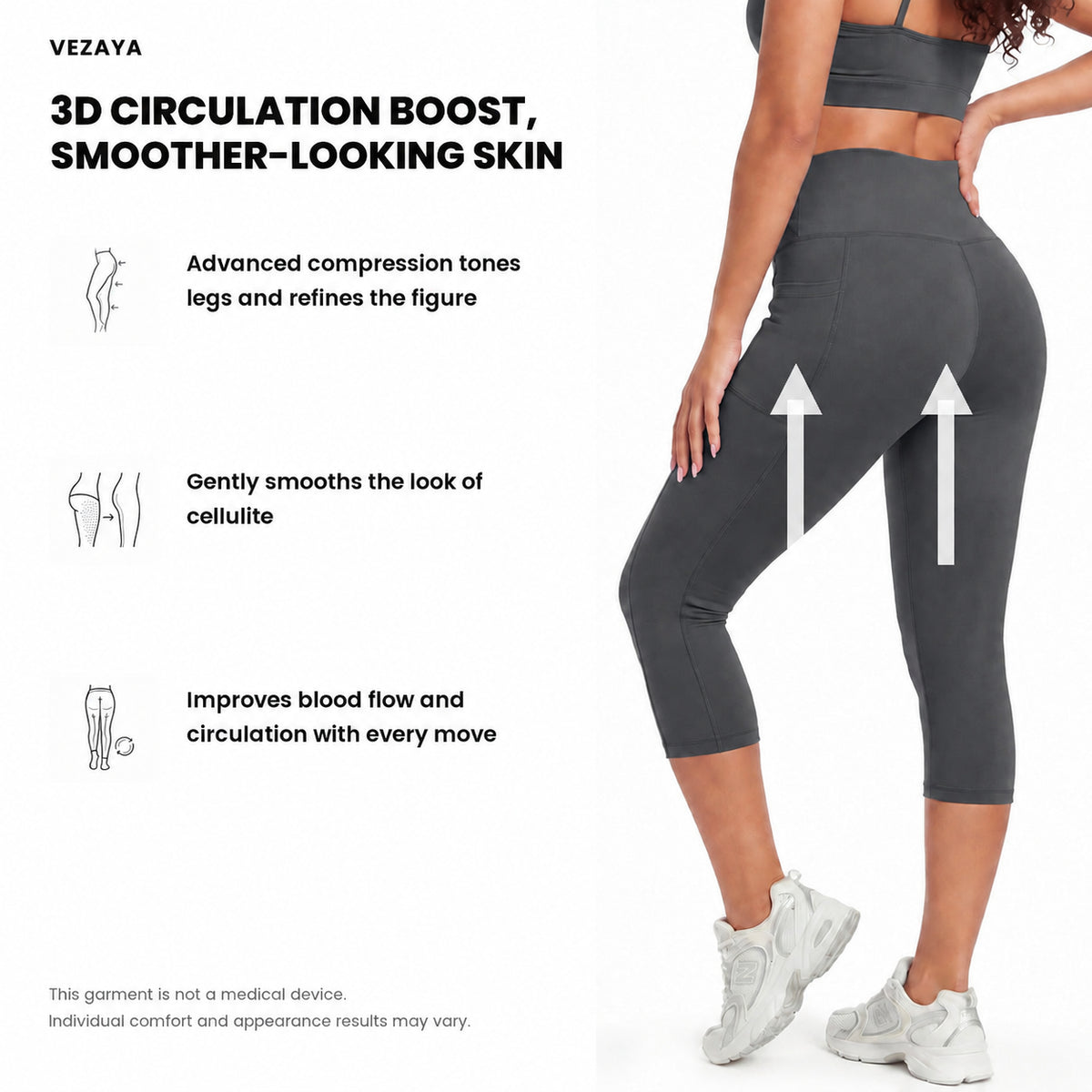Aloveta FlexContour High-Waist Pocket Capri Leggings — Black feature compression circulation