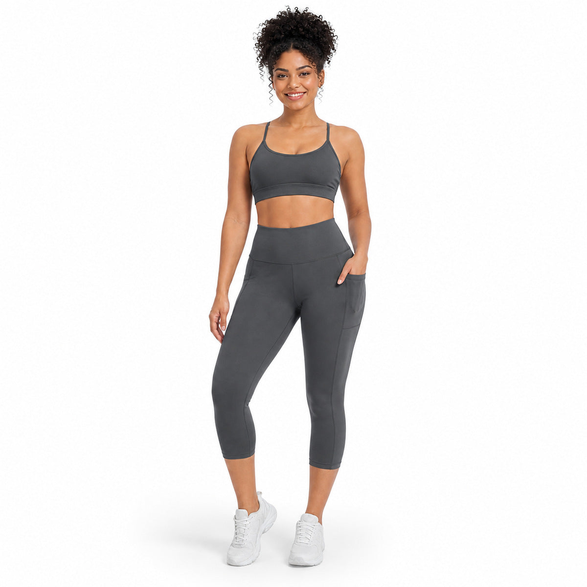 Aloveta FlexContour High-Waist Pocket Capri Leggings — Black 04 studio front