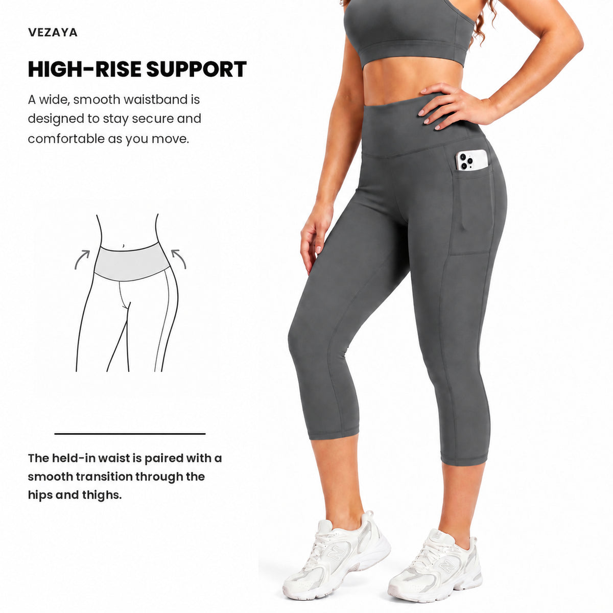 Aloveta FlexContour High-Waist Pocket Capri Leggings — Black feature high rise support