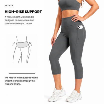 Aloveta FlexContour High-Waist Pocket Capri Leggings — Black feature high rise support
