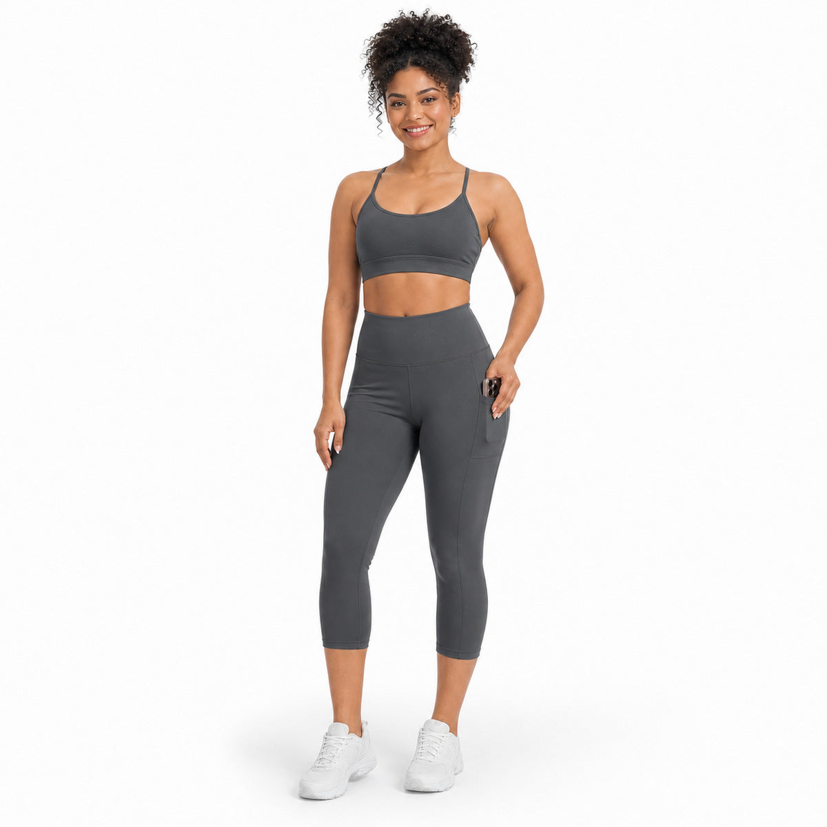 Aloveta FlexContour High-Waist Pocket Capri Leggings — Black 11 studio front
