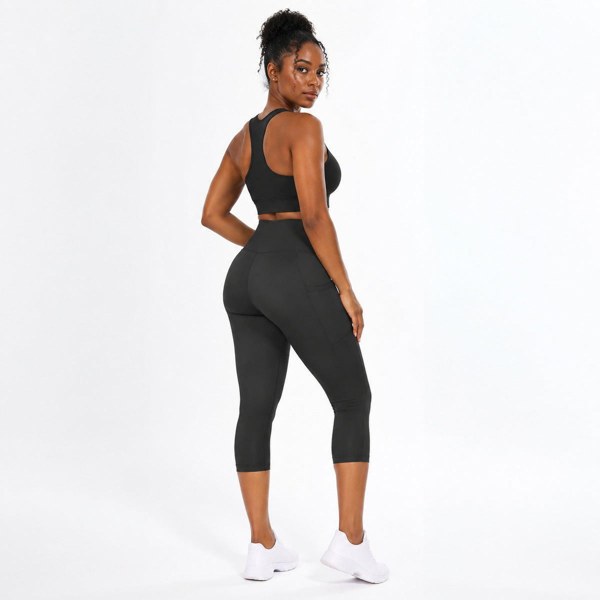 Aloveta FlexContour High-Waist Pocket Capri Leggings — Black SKU view