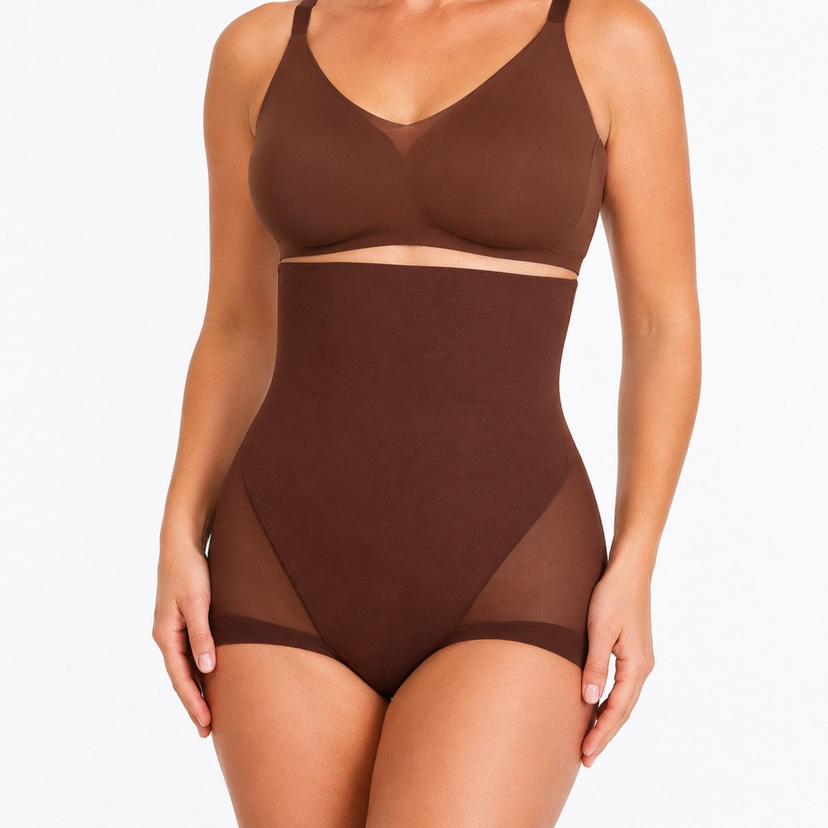 Aloveta High-Waist Mesh Shaping Brief — Brown color SKU