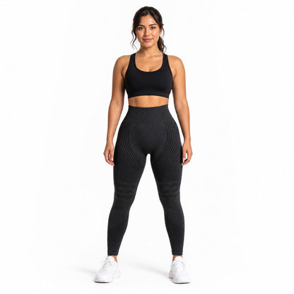 Aloveta 3D Textured Sculpting Leggings — Black 01 white front