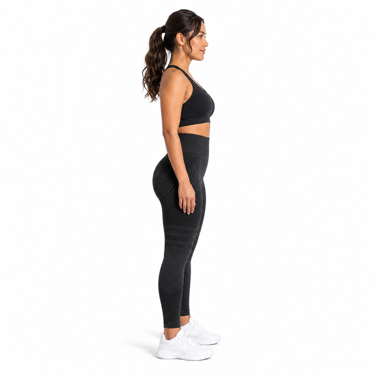 Aloveta 3D Textured Sculpting Leggings — Black 02 white side