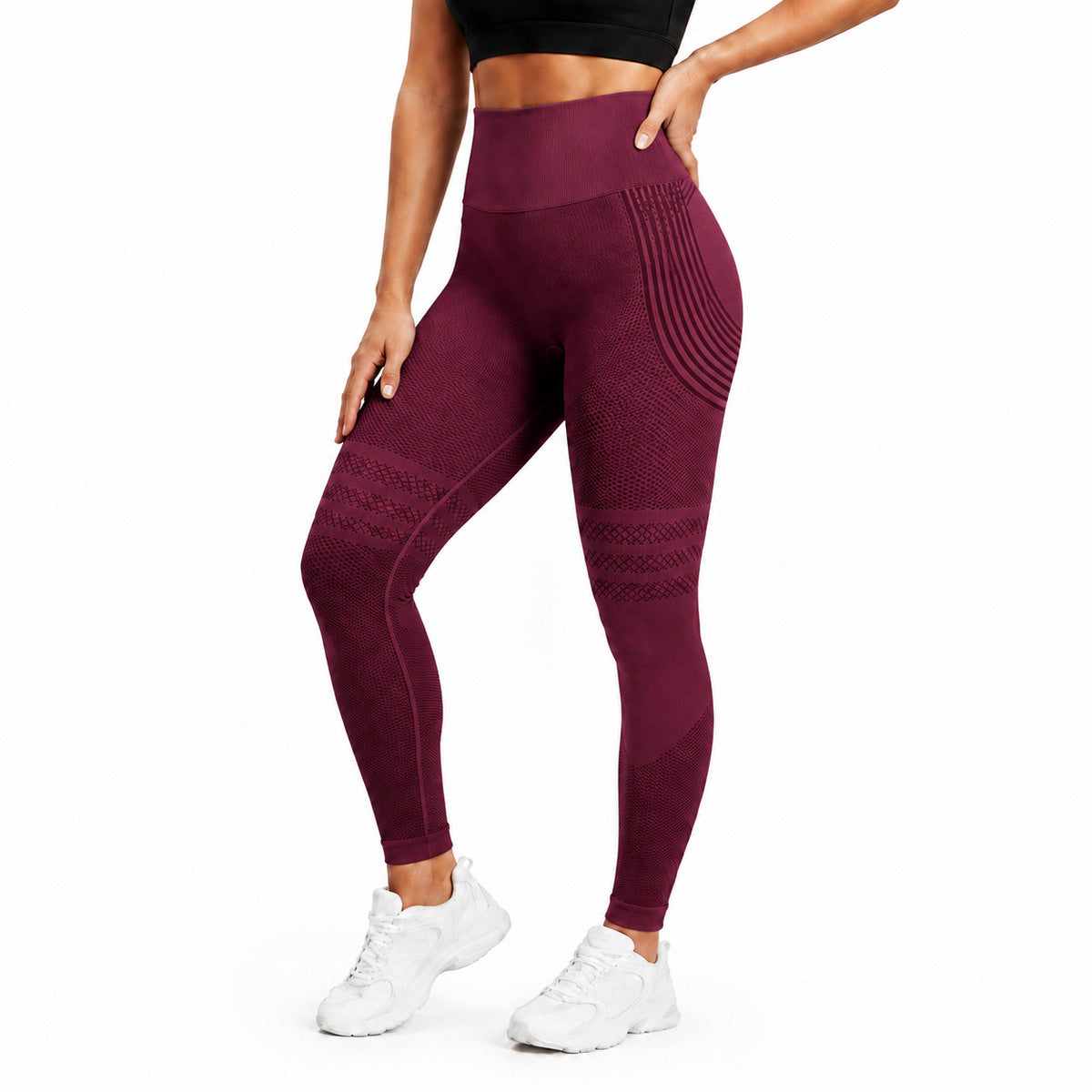 Aloveta 3D Anti-Cellulite Textured Sculpting Leggings — burgundy lower-body SKU