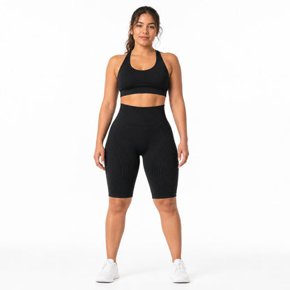 Aloveta 3D Textured Sculpting Short Leggings — Black 01 white front