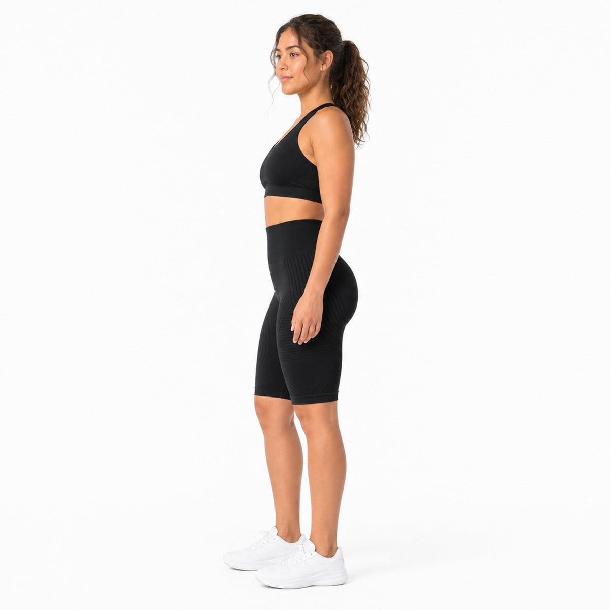 Aloveta 3D Textured Sculpting Short Leggings — Black 02 white side