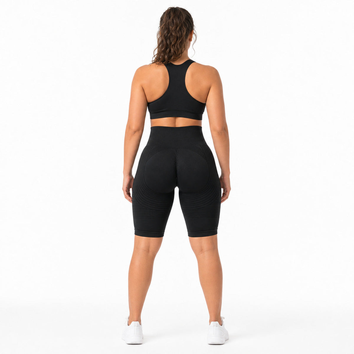 Aloveta 3D Textured Sculpting Short Leggings — Black 03 white back