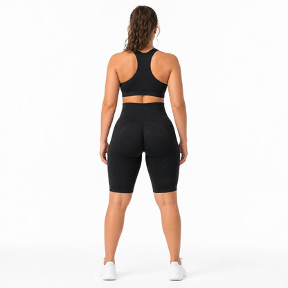 Aloveta 3D Textured Sculpting Short Leggings — Black 03 white back