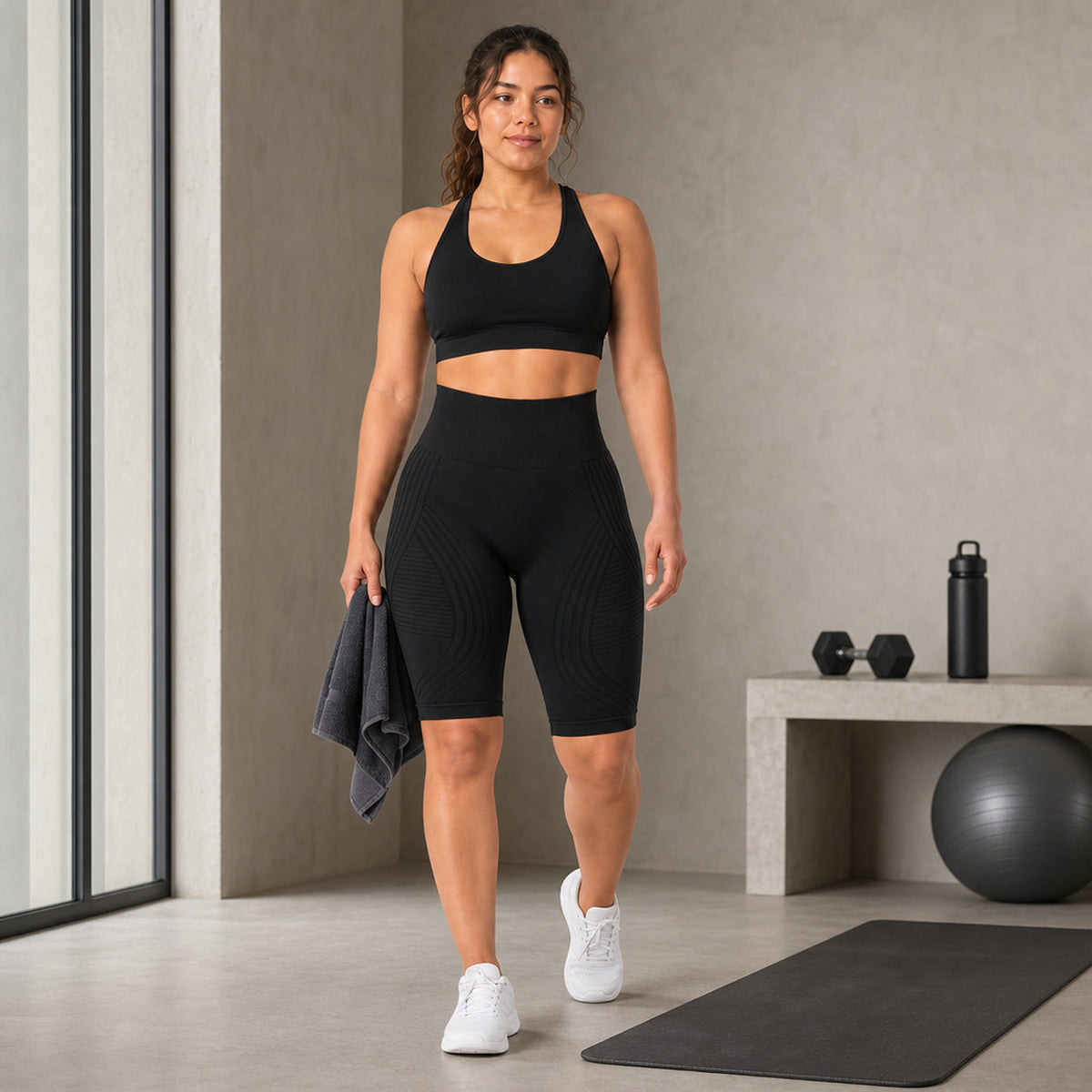 Aloveta 3D Textured Sculpting Short Leggings — Black 05 lifestyle