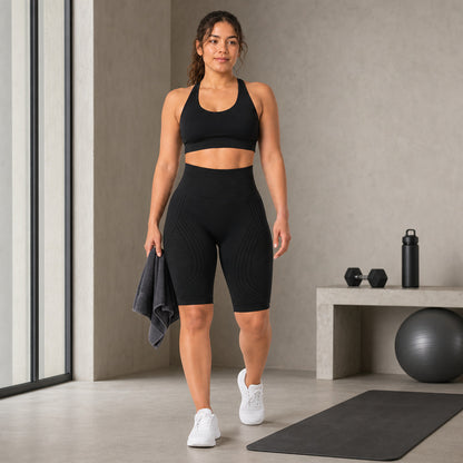 Aloveta 3D Textured Sculpting Short Leggings — Black 05 lifestyle