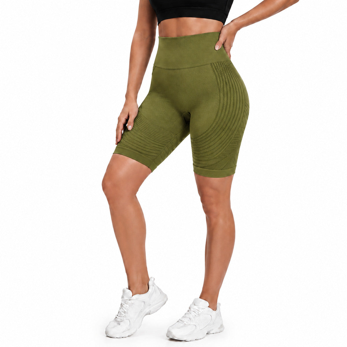 Aloveta 3D Textured Sculpting Anti-Cellulite Short Leggings — olive green lower-body SKU