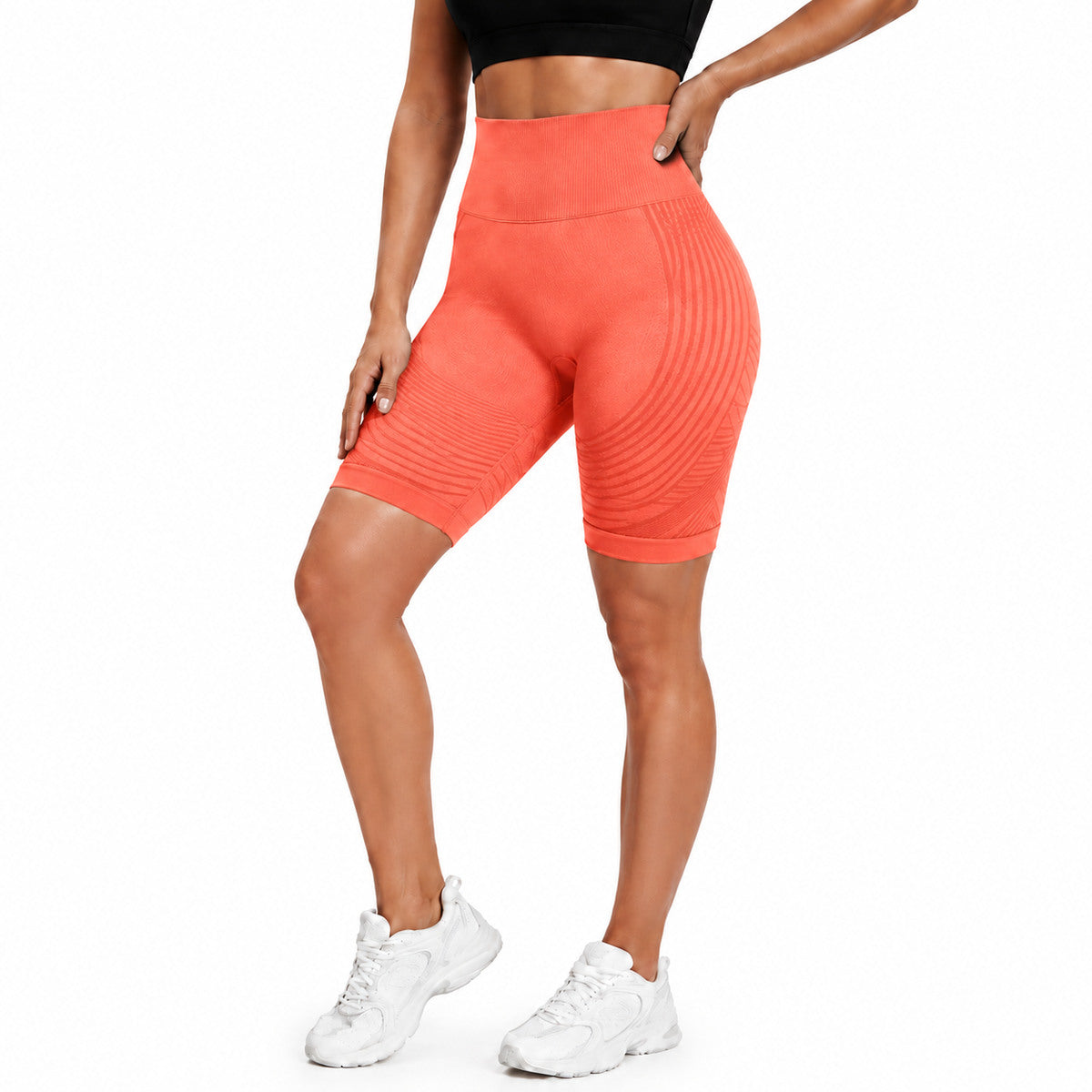 Aloveta 3D Textured Sculpting Anti-Cellulite Short Leggings — orange red lower-body SKU