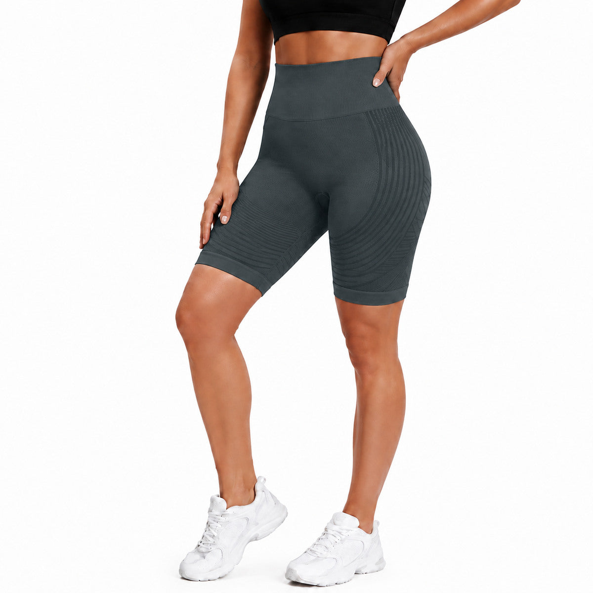 Aloveta 3D Textured Sculpting Anti-Cellulite Short Leggings — dark gray lower-body SKU